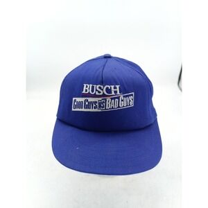 Vintage Busch Beer Baseball Good Guys vs Bad Guys Blue Adjustable Trucker Hat #8